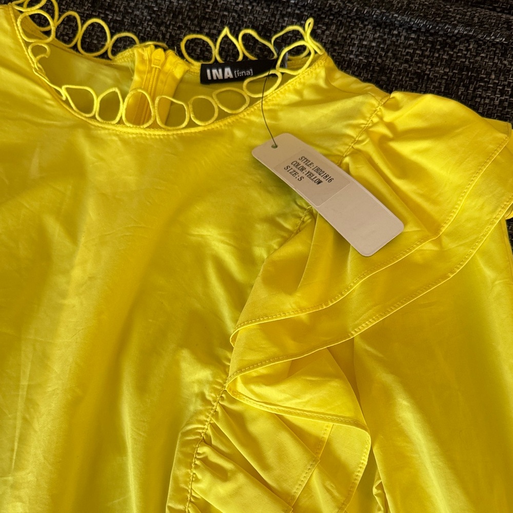 Ina Bright Yellow Ruffle Long-Sleeve Blouse - Picture 8 of 10
